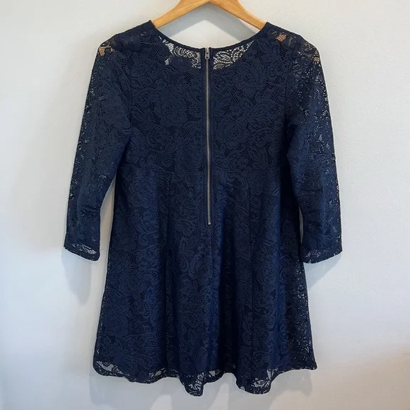 Abercrombie & Fitch Blue Dress Navy Lace 3/4 Sleeve Mini Dress Small - Picture 6 of 9